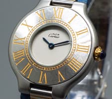 Vintage Cartier Must de Cartier 21 Roman 28mm Quartz Women's Watch Blue Belt