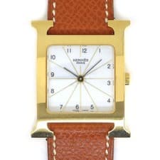 HERMES Watch H Watch HH1.501 Square White Dial Gold-plated Metal Cowhide Quartz