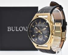 【NEAR MINT】BULOVA 97A143 Curv Quartz Chronograph 44mm Black Gold Dial Mens Watch
