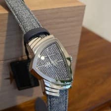 Hamilton H24211941 Ventura Watch Blue Dial Denim Leather Quartz Timepiece