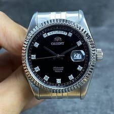 Rare ORIENT President Black Dial Automatic Diamond Day Date Watch Men Vintage