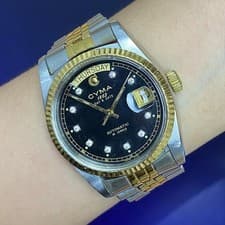 RARE Cyma President Automatic Day Date Black Dial Two Tone Vintage Watch Swiss