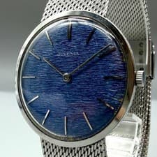 JUVENIA Blue Sea Ultra Slim Dress Watch Manual Wind Silver Vintage Japan