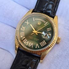 Rolex President 18038 18k YG Day Date Quickset Green DIamond Dial Watch