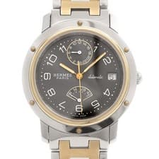 HERMES Clipper Power Reserve GMT CL5.720 Date Gray YG SS Men Automatic