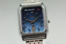 Rare Vintage 1973 Seiko VFA 3923-502A Bule Dial Tank Quartz Men Watch From JAPAN