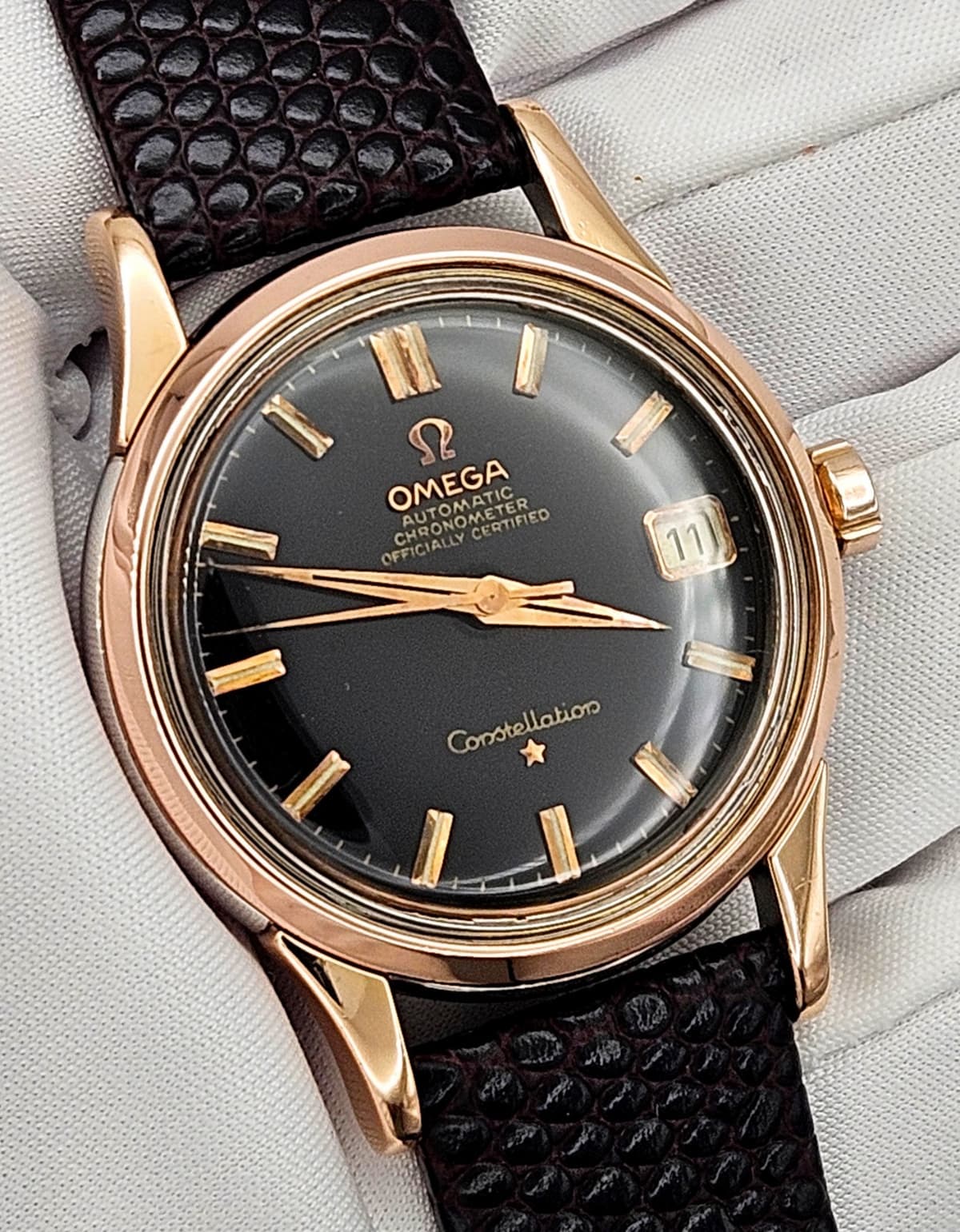 Omega Constellation 1958 Black Dial Rose Gold Cap 2943 Cal 504 Elvis Era