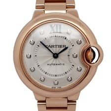 Cartier WE902062 Ballon Bleu 33mm 18K Rose Gold Diamond Guilloche Dial Watch