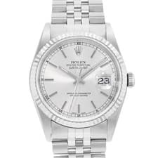Rolex Datejust 36 16234 Silver Index Dial Steel 18k White Gold Mens Watch 1999