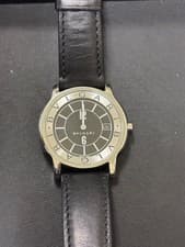BVLGARI Analog Watch Black Leather Date Display Buckle Authentic
