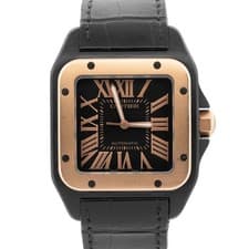 Cartier Santos 100 Two-Tone Rose Gold Black 42.6mm Steel 2656 Watch W2020009