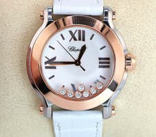 $12,000 Chopard 36mm 18K Rose Gold Steel Happy Sport Floating Diamond Watch 8475
