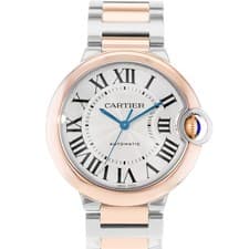 Cartier Ballon Bleu 36mm W2BB0003 3754 Silver Steel 18k Rose Gold Mens Watch