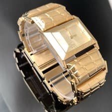 Roberto Cavalli Snake Analog Square Watch Gold Plated Crocodile Embossed Band