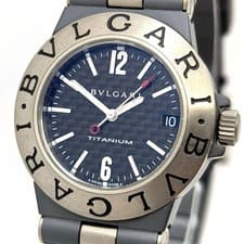BVLGARI Diagonoo Black Dial Rubber Strap Quartz Watch Unisex Used Authentic