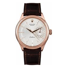 Rolex Cellini 50515-0008 39mm Silver Dial Leather Strap Rose Gold Watch
