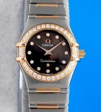 Ladies Omega Constellation 18K Gold Watch Chocolate Diamond Dial & Bezel 1360.60