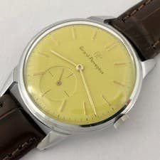 LARGE VINTAGE GIRARD PERREGAUX MANUAL WIND ST STEEL YELLOW DIAL GENTS WATCH