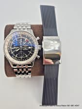 Breitling Navitimer World GMT A24322 Black Dial 46mm Steel Watch Extra Strap bx