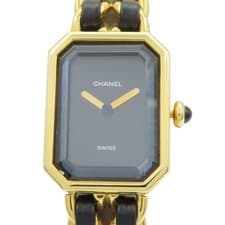 CHANEL Premiere Watch H0001 Quartz Black Dial Gold Plated Leather Strap