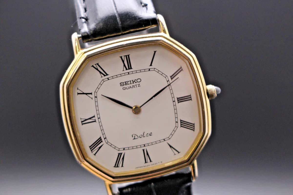 Vintage 1981 [N MINT] Seiko Dolce 6020-5970 10K Gold Roman Octagon Qz Mens Watch