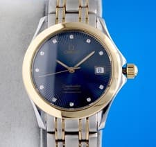 Mens Omega Seamaster 18K Gold SS Automatic Chronometer watch - Blue Diamond Dial