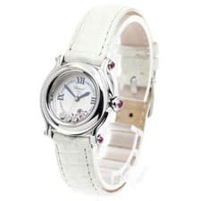 CHOPARD Happy Sport Quartz Watch Diamond Heart Leather White Shell 27/8245-42