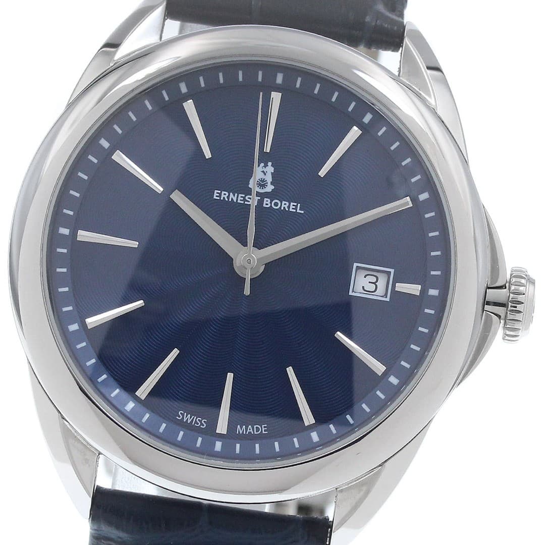 Ernest Borel Eternity Men's Automatic Watch Navy Dial Leather Stainless Used Fro