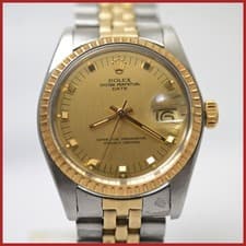 VINTAGE ROLEX OYSTER DATE 1505 CHAMPAGNE DIAL 14K GOLD SS OIL SERVICE MENS WATCH