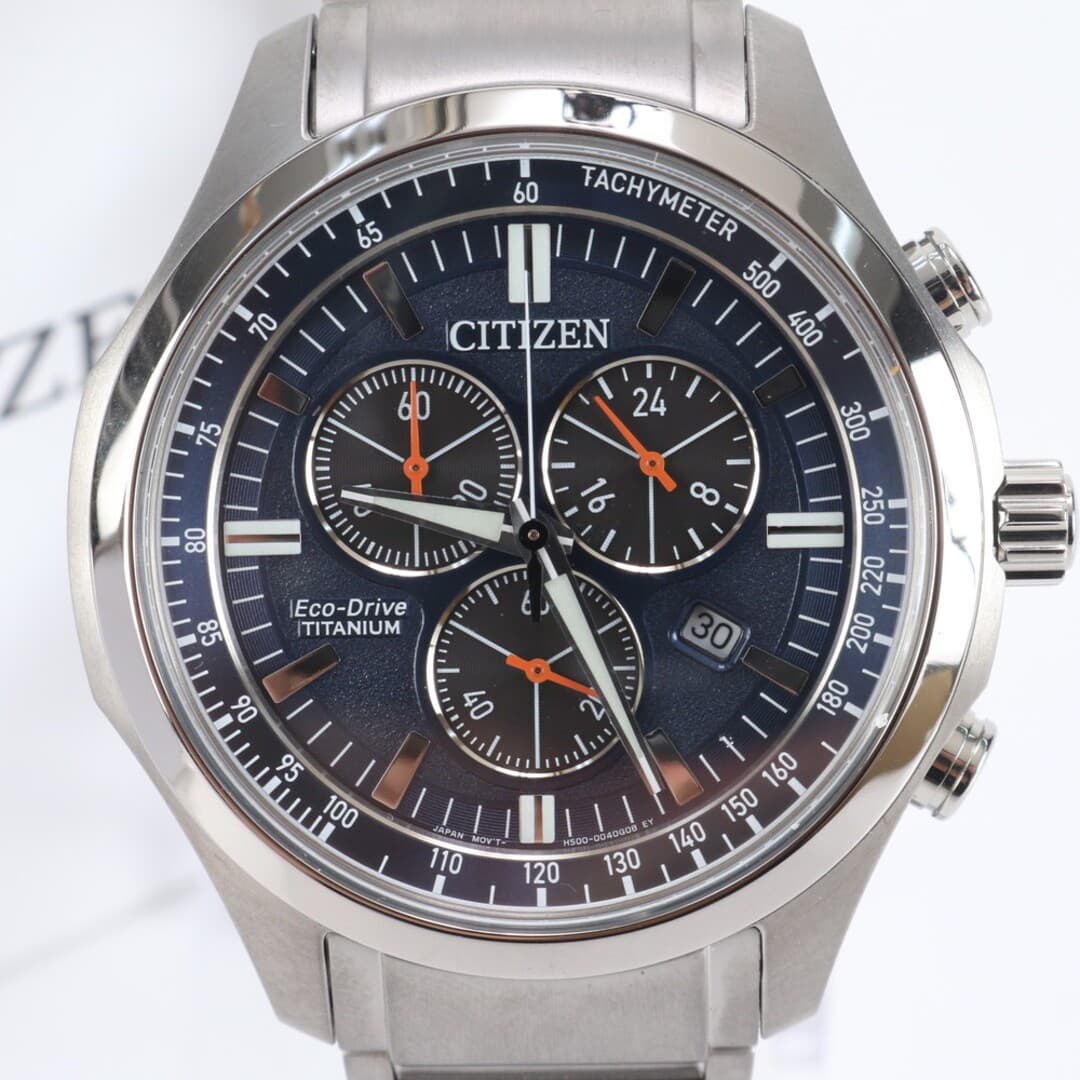 Citizen Eco Drive Chronograph AT2530-85L Watch Silver Used From Japan