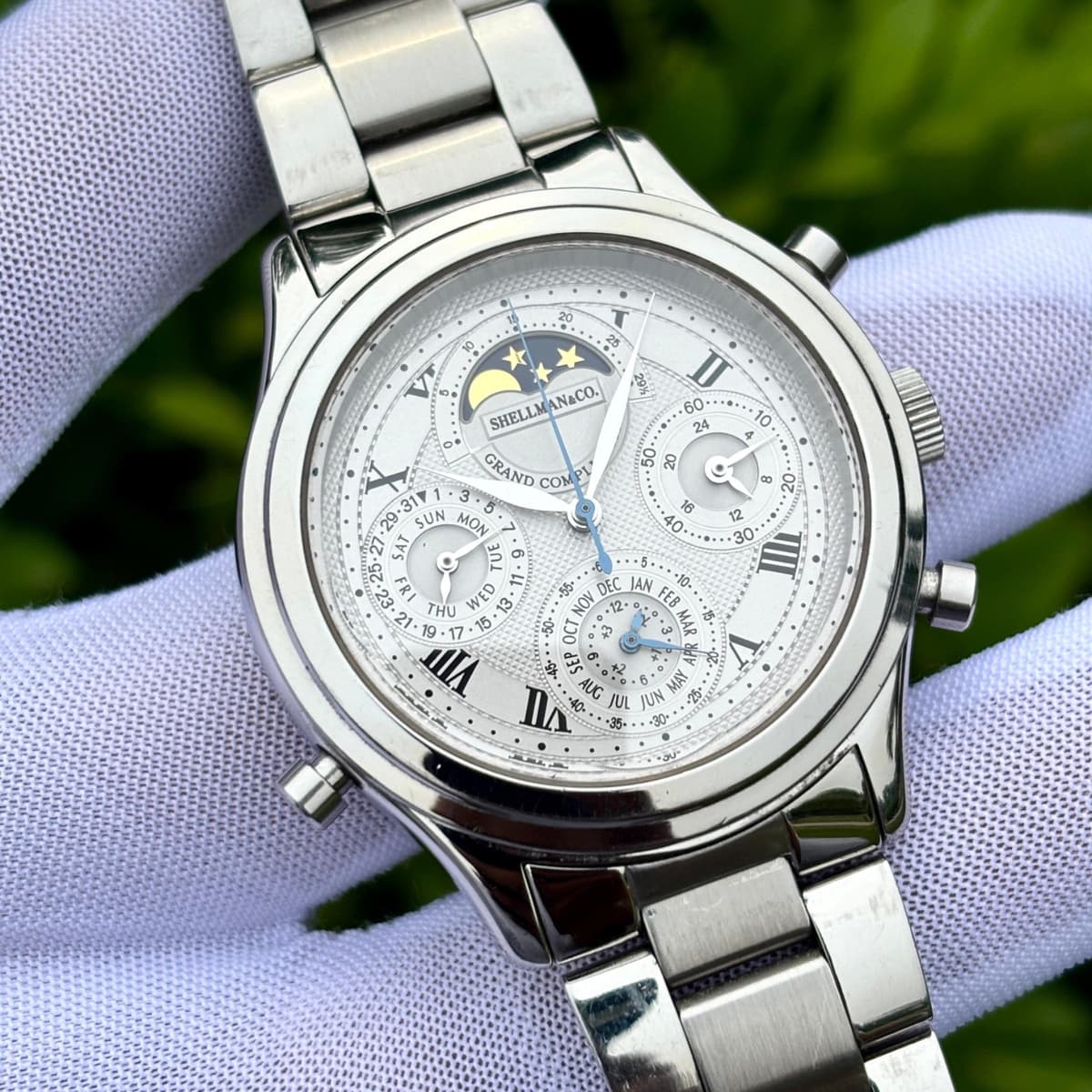 Vintage Shellman Grand Complication Moon Phase Chronograph Japan Quartz Watch