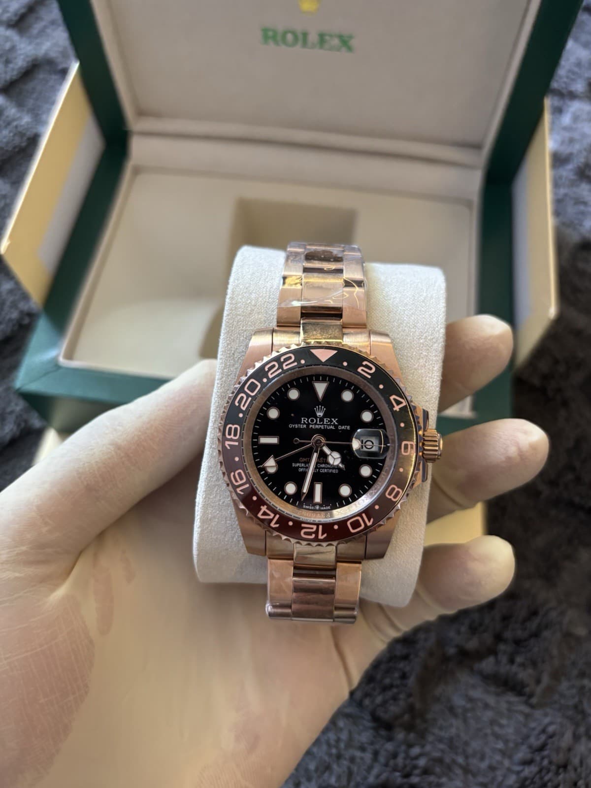 Rolex GMT-Master II Rose Gold Black Dial Automatic Wristwatch w/ Box & Papers