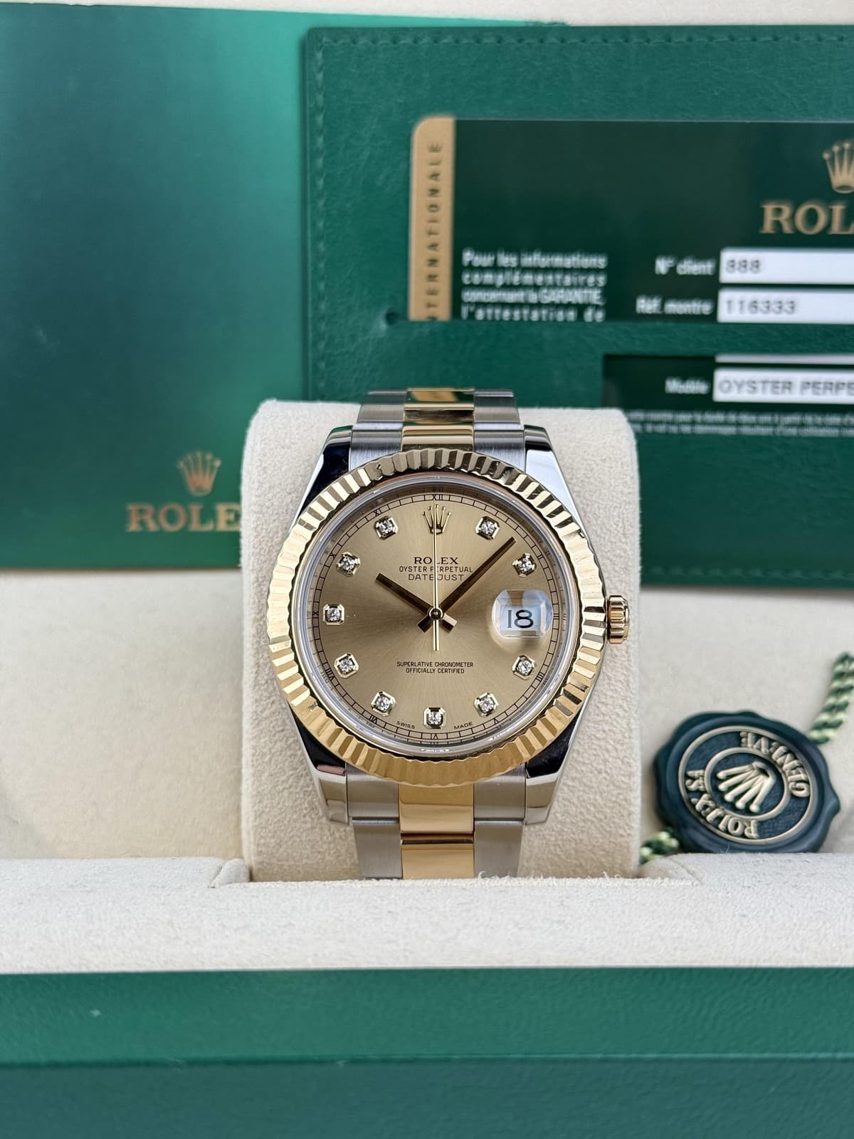 Rolex Datejust 41 Champagne Diamond Fluted Oyster Preowned 2014 116333