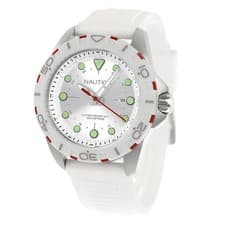 Nautica NAPNRS406 Men's Quartz Watch Silver Dial White Rubber Strap