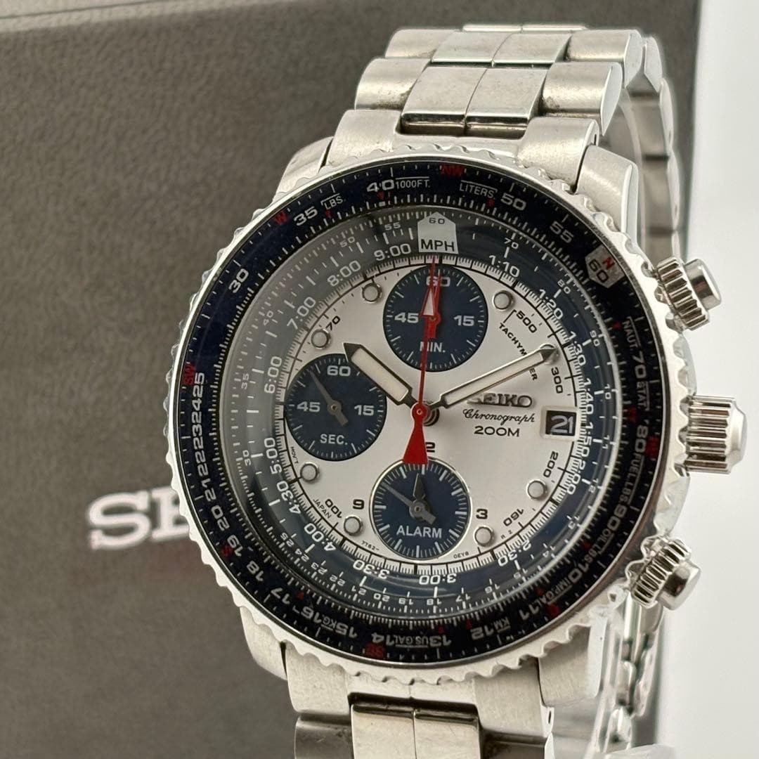 SEIKO 7T62-0EB0 Pilot Chronograph Quartz Blue Dial Men's Watch with Box Japan