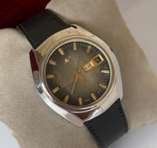 Vintage Enicar Ocean Pearl Day-Date Watch Automatic 38mm Grey Fumé Dial Shark