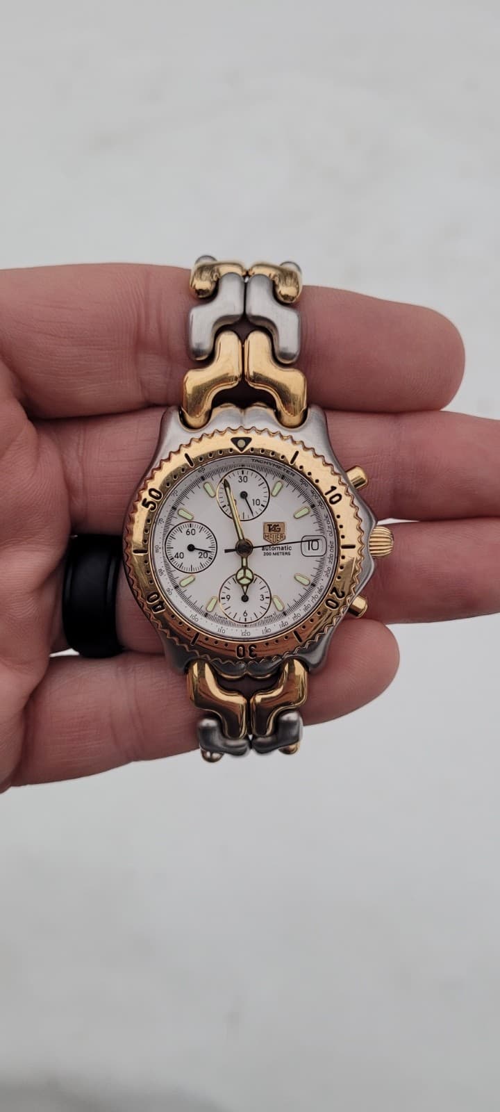 Tag Heuer CG2120.BB0424 Mens SEL Automatic Chronograph Watch Link White Gold