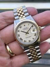 Rolex Datejust 36mm 16233 Box & Papers Ivory Pyramid Dial Two-tone