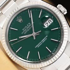 ROLEX MENS DATEJUST 16014 GREEN DIAL 18K WHITE GOLD STEEL WATCH w/ OYSTER BAND