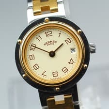 [Near Mint] HERMES Clipper 24mm Ivory Dial Quartz Women's Watch From JAPAN