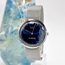 ESKA St Moritz 10-128 Manual Wind Watch Blue Dial Silver Case Mens 35mm