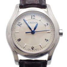 SEIKO Ladies' Watch Credor Signo Quartz MIJ Silver Dial Original Leather Strap