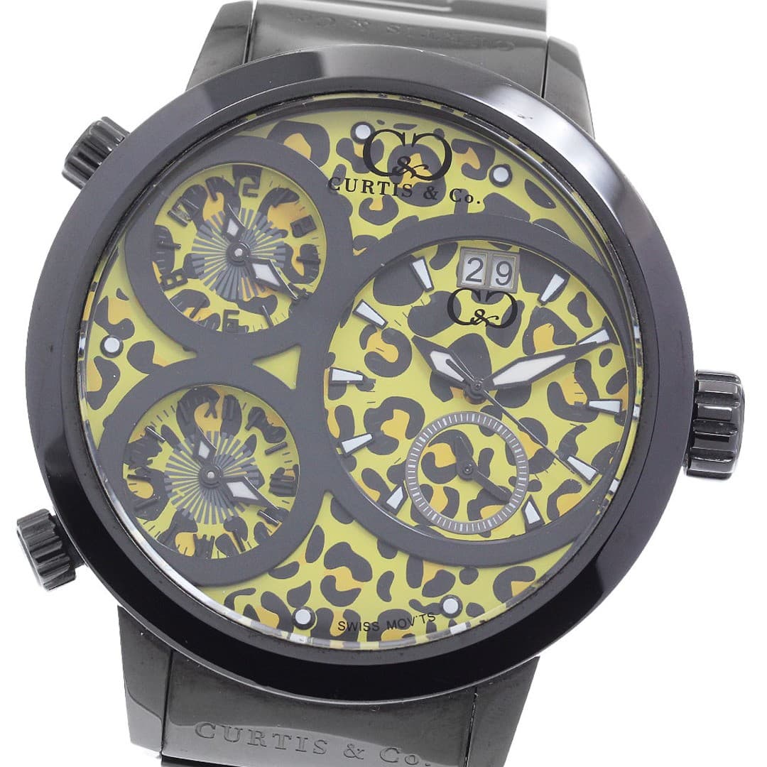 Curtis&Co Big Time World Date Quartz Men's Watch Stainless Steel Yellow Used Fro