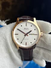 Mido Multifort Automatic Day-Date Silver Cream Dial Rose Gold PVD Mens Watch