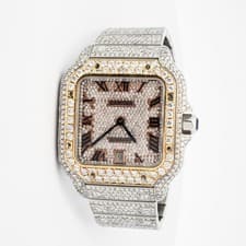 CARTIER SANTOS 2 TONE WATCH 19.25 Carat in Diamonds 40MM (B01118579)