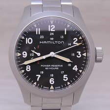 Hamilton Khaki Field Mechanical Power Reserve 40mm Mens Steel Watch w Box