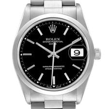 Rolex Oyster Perpetual Date Steel Black Dial Mens Watch 15200