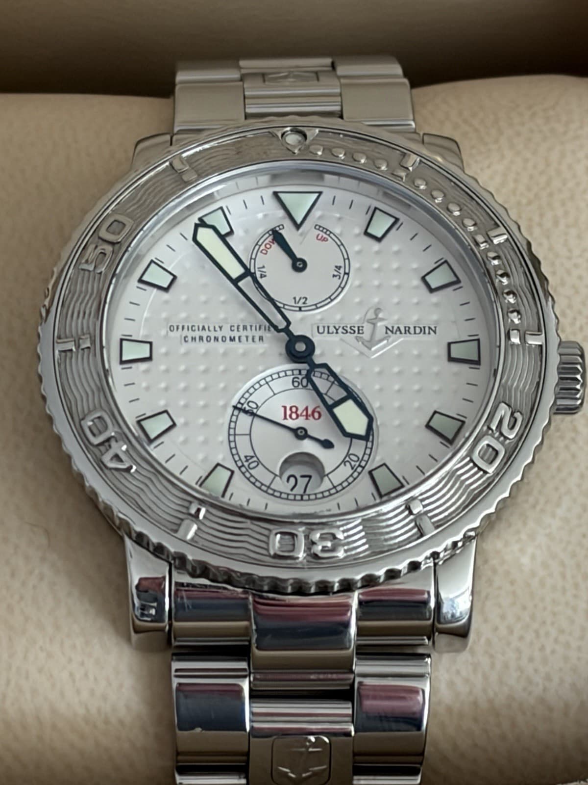 ULYSSE NARDINE Marine Diver w/ BOX & RECORDS + NEW EXTRA LINKS