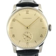 FINE LONGINES FROM 1949 MANUAL WIND STEEL GENTS DRESS WATCH NICE CHAMPAGNE DIAL