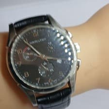 Hamilton Wristwatch H386120 Black Silver Round Analog Two-Piece Strap Leather